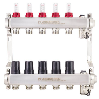 Коллектор в сборе для теплого пола из нерж. стали с расходомерами 1